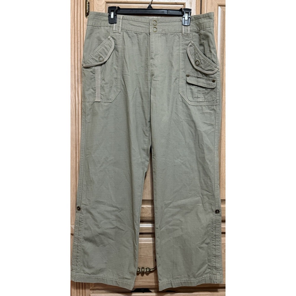 DKNY Classic Fit Cargo Utility Pants Size‎ 14P Khaki Green Straight Cut Wide Leg